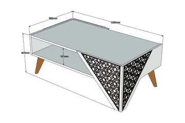 Hovdane Sofabord 105 cm med Oppbevaring Hylle Blomstermønste - Hvit/Brun - Møbler - Bord - Sofabord & salongbord - Sofabord med oppbevaring
