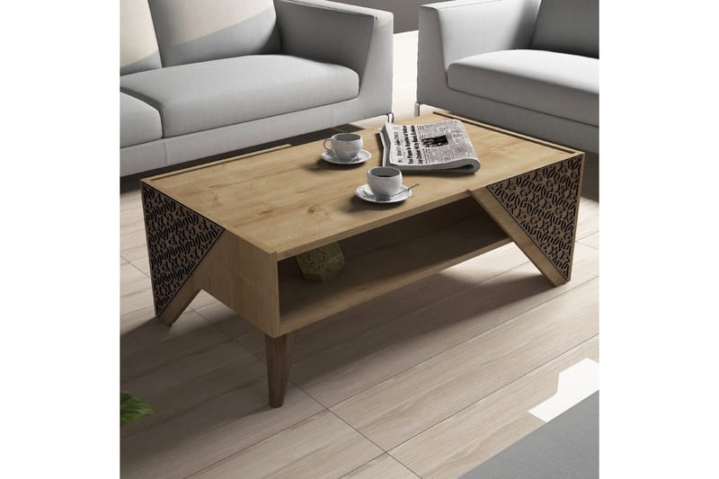 Hovdane Sofabord 105 cm med Oppbevaring Hylle Blomstermønste - Lysebrun - Møbler - Bord - Sofabord & salongbord - Sofabord med oppbevaring