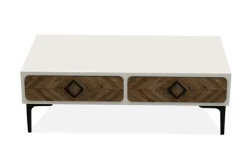 Hovdane Sofabord 105 cm med Oppbevaring Hylle Fiskbensmønste - Hvit/Brun - Møbler - Bord - Sofabord & salongbord - Sofabord med oppbevaring