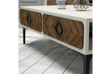 Hovdane Sofabord 105 cm med Oppbevaring Hylle Fiskbensmønste - Hvit/Brun - Møbler - Bord - Sofabord & salongbord - Sofabord med oppbevaring