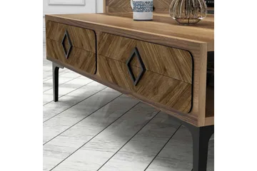 Hovdane Sofabord 105 cm med Oppbevaring Hylle Fiskebensmønst - Brun - Møbler - Bord - Sofabord & salongbord - Sofabord med oppbevaring