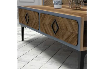 Hovdane Sofabord 105 cm med Oppbevaring Hylle Fiskebensmønst - Brun/Blå - Møbler - Bord - Sofabord & salongbord - Sofabord med oppbevaring