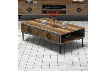 Hovdane Sofabord 105 cm med Oppbevaring Hylle Fiskebensmønst - Brun/Blå - Møbler - Bord - Sofabord & salongbord - Sofabord med oppbevaring