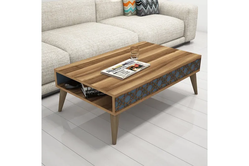 Hovdane Sofabord 105 cm med Oppbevaring Hylle KedjeMønster - Brun - Møbler - Bord - Sofabord & salongbord - Sofabord med oppbevaring