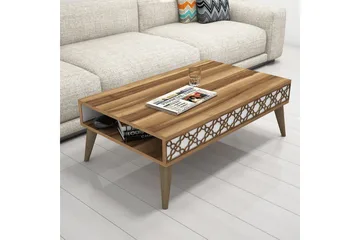 Hovdane Sofabord 105 cm med Oppbevaring Hylle KedjeMønster - Brun/Hvit - Møbler - Bord - Sofabord & salongbord - Sofabord med oppbevaring