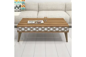 Hovdane Sofabord 105 cm med Oppbevaring Hylle KedjeMønster - Brun/Hvit - Møbler - Bord - Sofabord & salongbord - Sofabord med oppbevaring