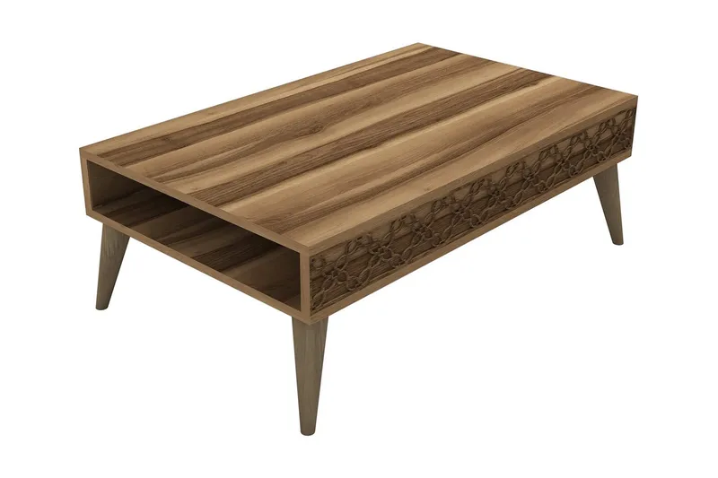 Hovdane Sofabord 105 cm med Oppbevaring Hylle KedjeMønster, Mørkebrun