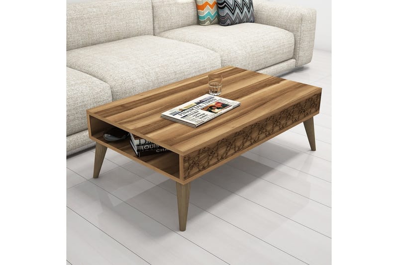 Hovdane Sofabord 105 cm med Oppbevaring Hylle KedjeMønster - Mørkebrun - Møbler - Bord - Sofabord & salongbord - Sofabord med oppbevaring