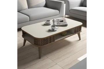 Hovdane Sofabord 105 cm med Oppbevaring Hylle Runde Hjørner - Hvit/Brun/Eik - Møbler - Bord - Sofabord & salongbord - Sofabord med oppbevaring