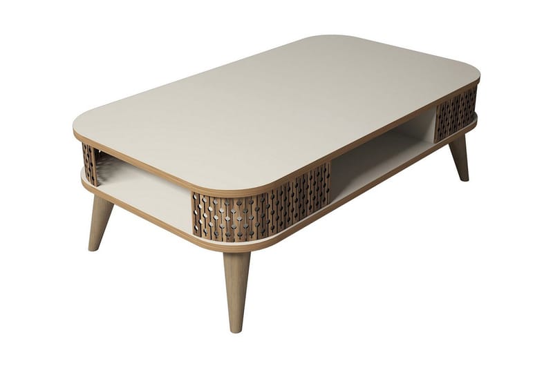 Hovdane Sofabord 105 cm med Oppbevaring Hylle Runde Hjørner, Hvit/Brun/Eik