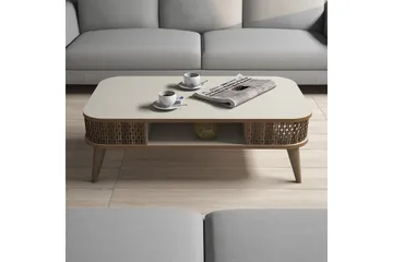 Hovdane Sofabord 105 cm med Oppbevaring Hylle Runde Hjørner - Hvit/Brun/Eik - Møbler - Bord - Sofabord & salongbord - Sofabord med oppbevaring