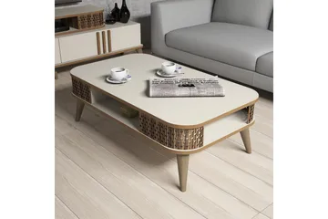 Hovdane Sofabord 105 cm med Oppbevaring Hylle Runde Hjørner - Hvit/Brun/Eik - Møbler - Bord - Sofabord & salongbord - Sofabord med oppbevaring