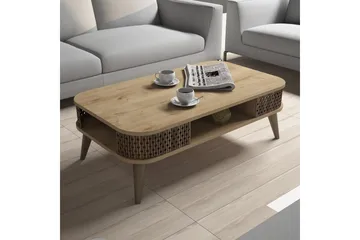 Hovdane Sofabord 105 cm med Oppbevaring Hylle Runde Hjørner - Lysebrun - Møbler - Bord - Sofabord & salongbord - Sofabord med oppbevaring