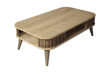 Hovdane Sofabord 105 cm med Oppbevaring Hylle Runde Hjørner - Lysebrun - Møbler - Bord - Sofabord & salongbord - Sofabord med oppbevaring