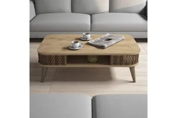 Hovdane Sofabord 105 cm med Oppbevaring Hylle Runde Hjørner - Lysebrun - Møbler - Bord - Sofabord & salongbord - Sofabord med oppbevaring