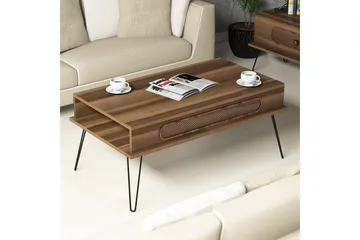 Hovdane Sofabord 105 cm med Oppbevaring Hylle Trekantmønster - Brun - Møbler - Bord - Sofabord & salongbord - Sofabord med oppbevaring