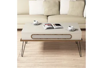 Hovdane Sofabord 105 cm med Oppbevaring Hylle TriangelMønste - Brun/Hvit - Møbler - Bord - Sofabord & salongbord