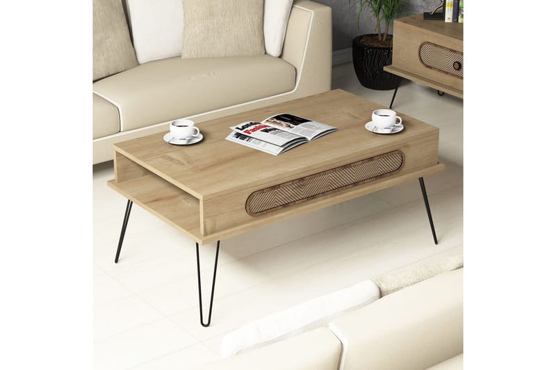 Hovdane Sofabord 105 cm med Oppbevaring Hylle TriangelMønste - Lysebrun - Møbler - Bord - Sofabord & salongbord - Sofabord med oppbevaring