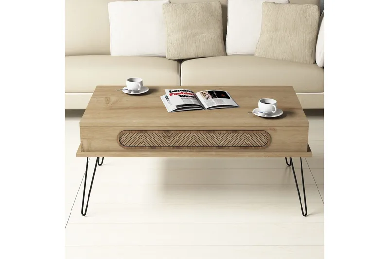 Hovdane Sofabord 105 cm med Oppbevaring Hylle TriangelMønste - Lysebrun - Møbler - Bord - Sofabord & salongbord - Sofabord med oppbevaring