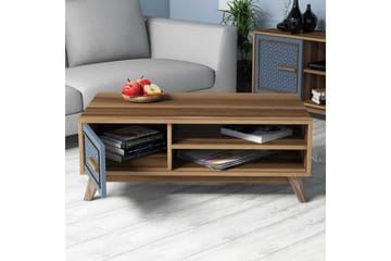 Hovdane Sofabord 105 cm Oppbevaring 2 Hyller+Skåp Diamantmøn - Brun/Blå - Møbler - Bord - Sofabord & salongbord - Sofabord med oppbevaring