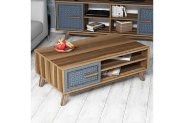 Hovdane Sofabord 105 cm Oppbevaring 2 Hyller+Skåp Diamantmøn - Brun/Blå - Møbler - Bord - Sofabord & salongbord - Sofabord med oppbevaring