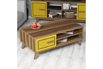 Hovdane Sofabord 105 cm Oppbevaring 2 Hyller+Skåp Diamantmøn - Brun/Gul/Eik - Møbler - Bord - Sofabord & salongbord - Sofabord med oppbevaring