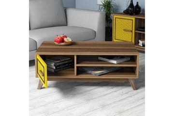 Hovdane Sofabord 105 cm Oppbevaring 2 Hyller+Skåp Diamantmøn - Brun/Gul/Eik - Møbler - Bord - Sofabord & salongbord - Sofabord med oppbevaring