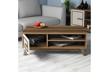 Hovdane Sofabord 105 cm Oppbevaring 2 Hyller+Skåp Diamantmøn - Brun/Hvit - Møbler - Bord - Sofabord & salongbord - Sofabord med oppbevaring