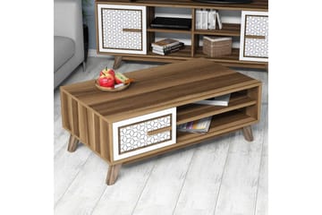 Hovdane Sofabord 105 cm Oppbevaring 2 Hyller+Skåp DiamantMøn - Eik/Hvit/Brun - Møbler - Bord - Sofabord & salongbord - Sofabord med oppbevaring