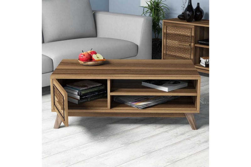 Hovdane Sofabord 105cm m Oppbevaring 2 Hyller+Skåp DiamantMø - Brun/Natur - Møbler - Bord - Sofabord & salongbord - Sofabord med oppbevaring