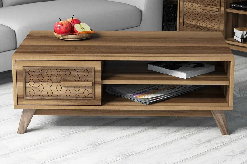 Hovdane Sofabord 105cm m Oppbevaring 2 Hyller+Skåp DiamantMø, Brun/Natur