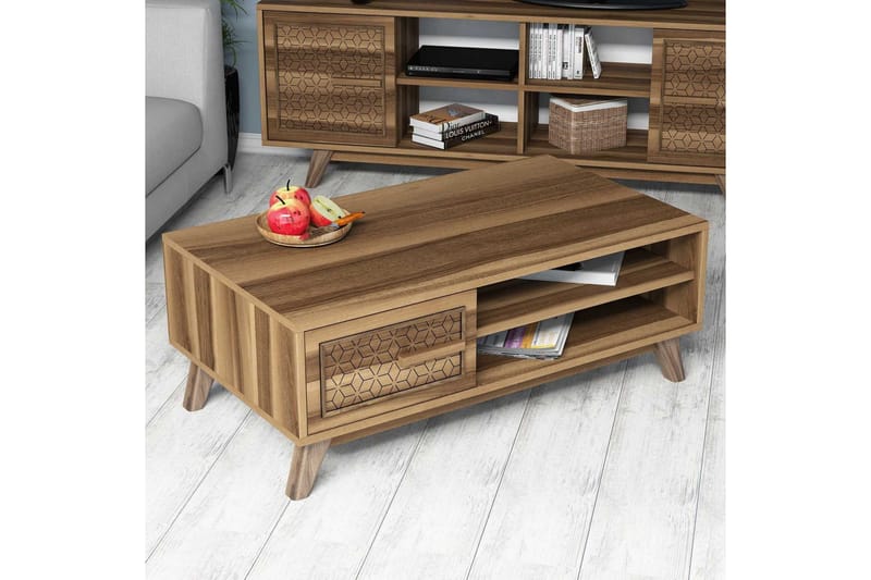 Hovdane Sofabord 105cm m Oppbevaring 2 Hyller+Skåp DiamantMø - Brun/Natur - Møbler - Bord - Sofabord & salongbord - Sofabord med oppbevaring