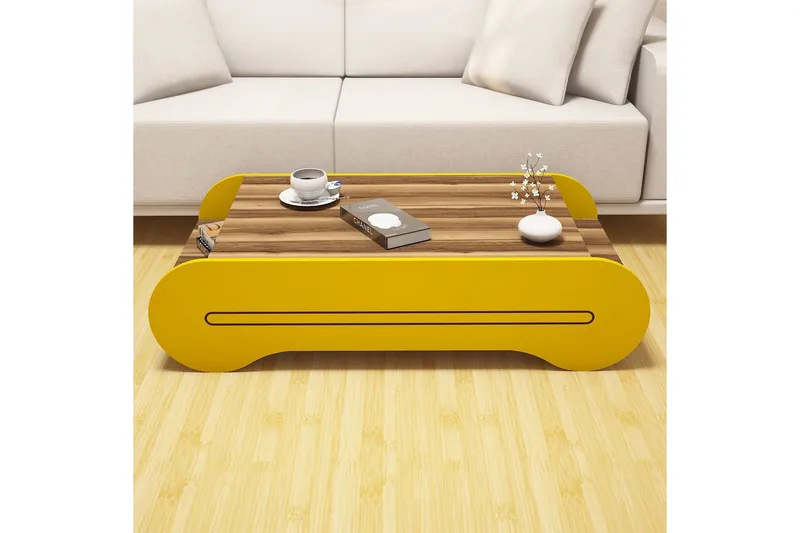 Hovdane Sofabord 120 cm med Oppbevaringshylle - Brun/Gul - Møbler - Bord - Sofabord & salongbord