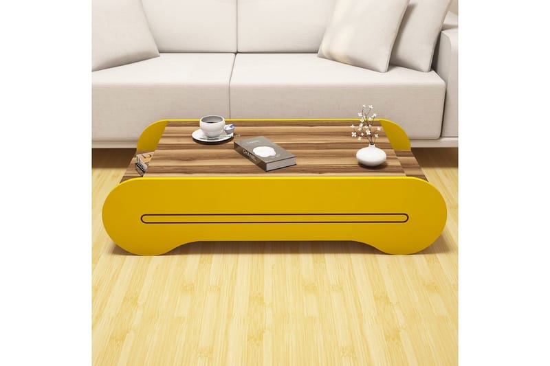 Hovdane Sofabord 120 cm med Oppbevaringshylle - Brun/Gul - Møbler - Bord - Sofabord & salongbord - Sofabord med oppbevaring