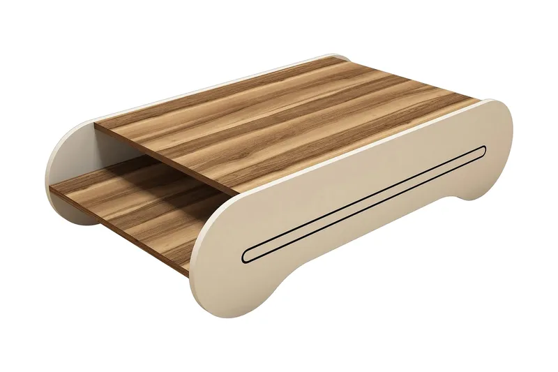 Hovdane Sofabord 120 cm med Oppbevaringshylle, Brun/Kremhvit