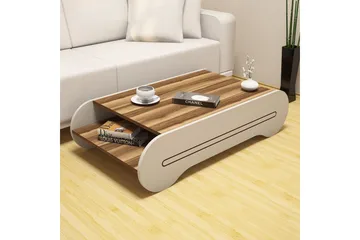 Hovdane Sofabord 120 cm med Oppbevaringshylle - Brun/Kremhvit - Møbler - Bord - Sofabord & salongbord - Sofabord med oppbevaring