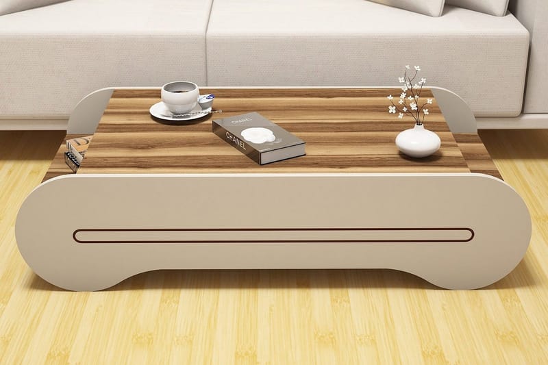 Hovdane Sofabord 120 cm med Oppbevaringshylle - Brun/Kremhvit - Møbler - Bord - Sofabord & salongbord