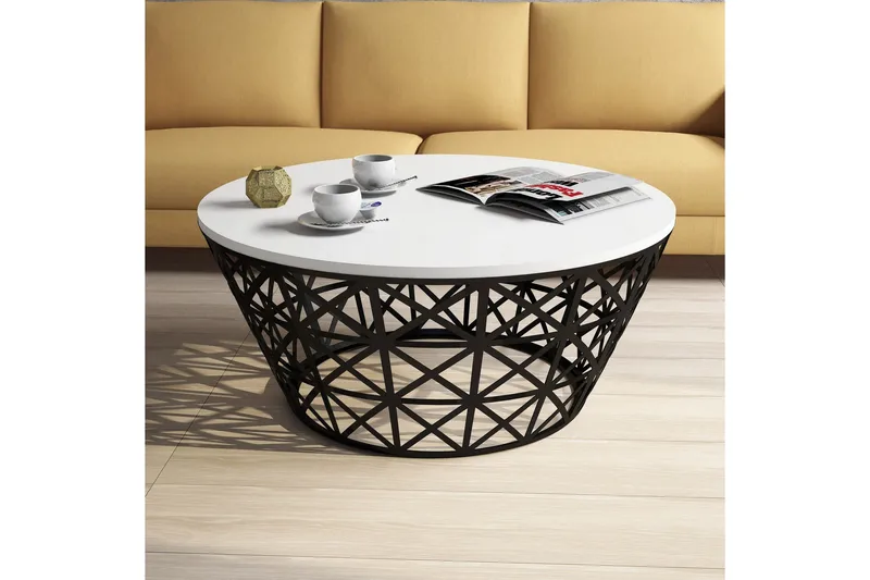 Hovdane Sofabord 90 cm Rundt Avsmalnande - Hvit/Svart - Møbler - Bord - Sofabord & salongbord