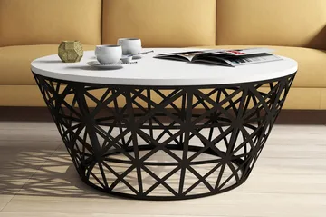 Hovdane Sofabord 90 cm Rundt Avsmalnande - Hvit/Svart - Møbler - Bord - Sofabord & salongbord