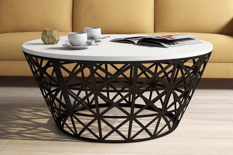 Hovdane Sofabord 90 cm Rundt Avsmalnande - Hvit/Svart - Møbler - Bord - Sofabord & salongbord