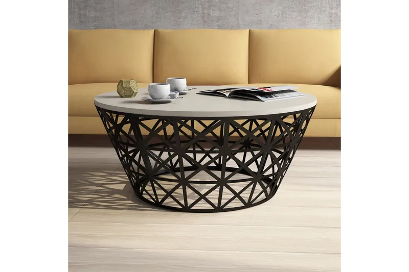 Hovdane Sofabord 90 cm Rundt Avsmalnande - Kremhvit/Svart - Møbler - Bord - Sofabord & salongbord