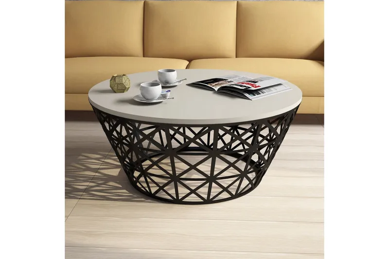 Hovdane Sofabord 90 cm Rundt Avsmalnande - Kremhvit/Svart - Møbler - Bord - Sofabord & salongbord