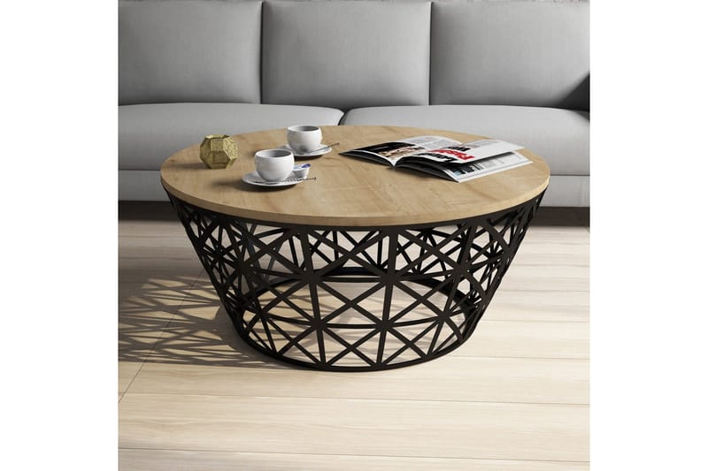 Hovdane Sofabord 90 cm Rundt Avsmalnande - Lysebrun/Svart - Møbler - Bord - Sofabord & salongbord