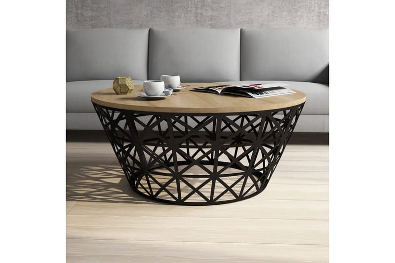 Hovdane Sofabord 90 cm Rundt Avsmalnande - Lysebrun/Svart - Møbler - Bord - Sofabord & salongbord