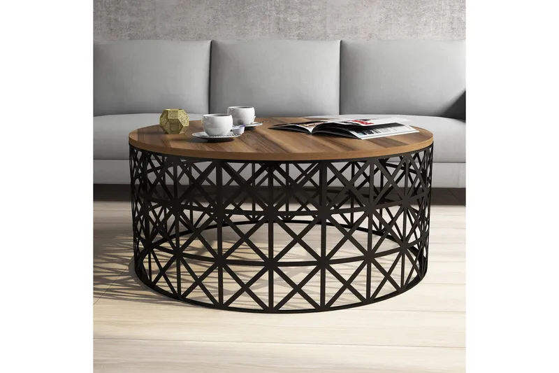 Hovdane Sofabord 90 cm Rundt - Brun/Svart - Møbler - Bord - Sofabord & salongbord