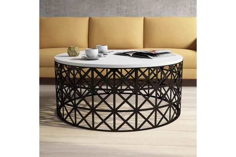Hovdane Sofabord 90 cm Rundt - Hvit/Svart - Møbler - Bord - Sofabord & salongbord