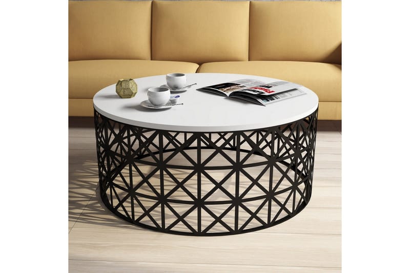 Hovdane Sofabord 90 cm Rundt - Hvit/Svart - Møbler - Bord - Sofabord & salongbord