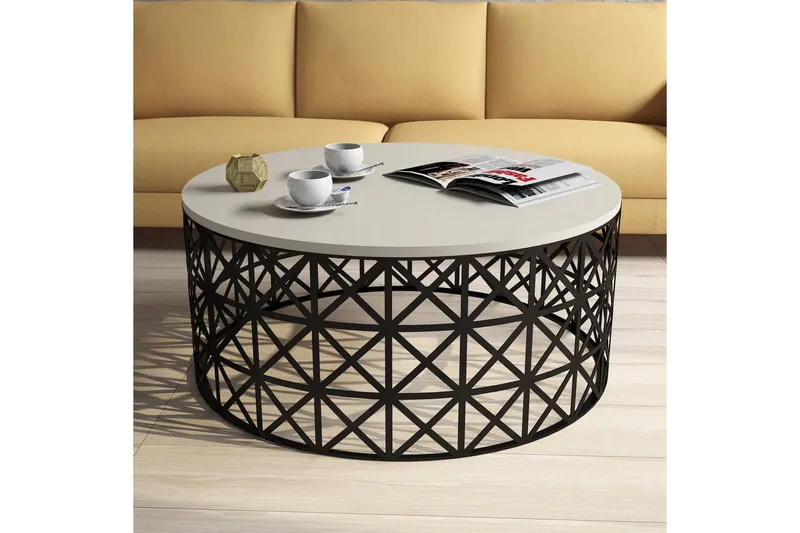 Hovdane Sofabord 90 cm Rundt - Kremhvit/Svart - Møbler - Bord - Sofabord & salongbord