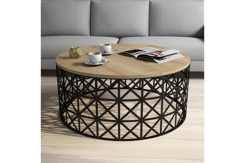 Hovdane Sofabord 90 cm Rundt - Lysebrun/Svart - Møbler - Bord - Sofabord & salongbord