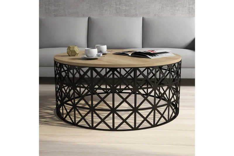 Hovdane Sofabord 90 cm Rundt - Lysebrun/Svart - Møbler - Bord - Sofabord & salongbord